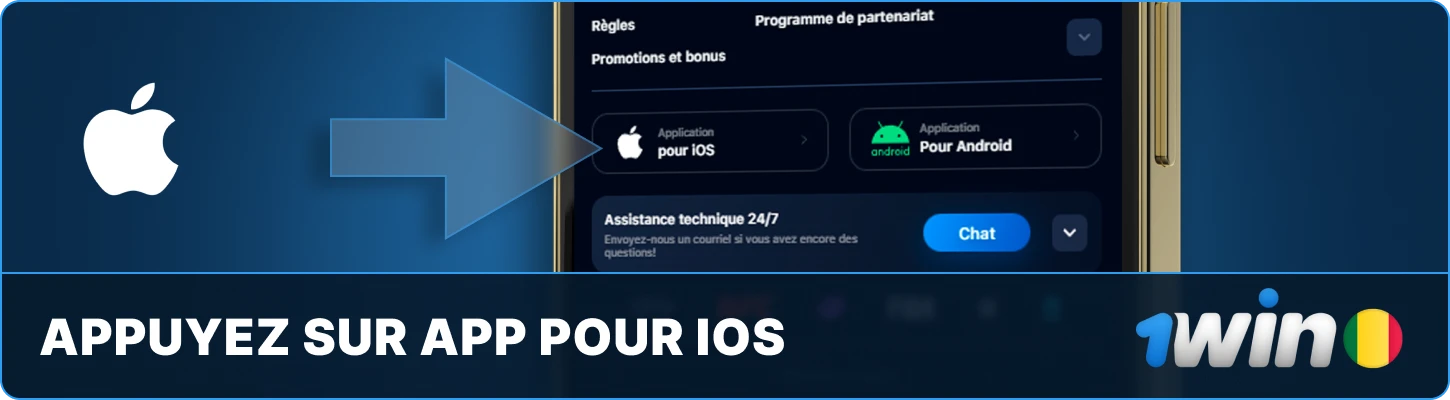 1win Mali Appuyez sur App pour iOS