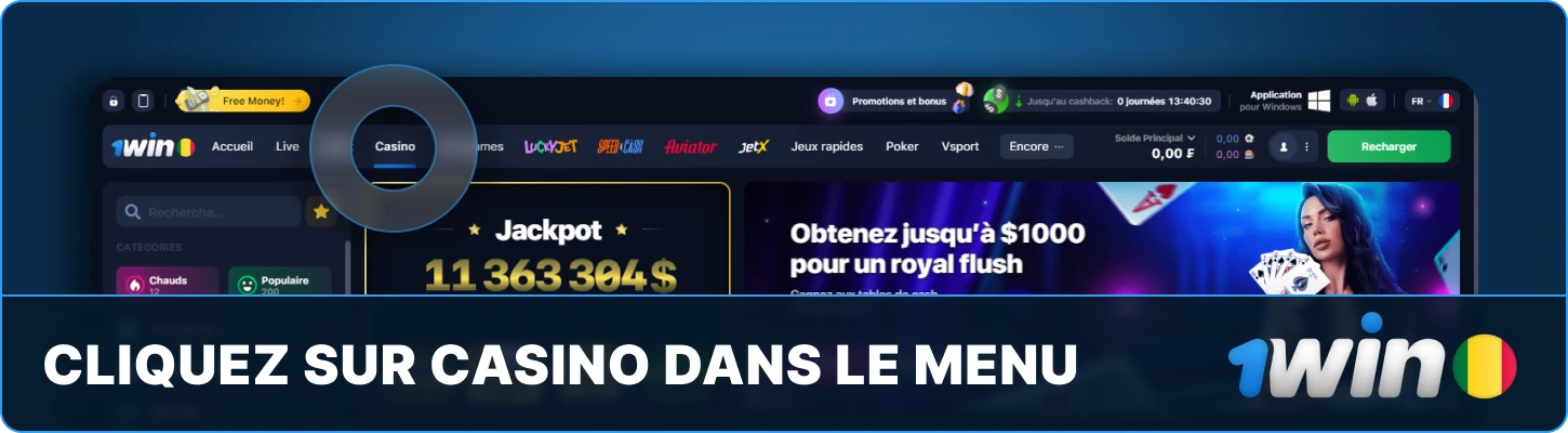 1win Mali Cliquez sur Casino dans le menu