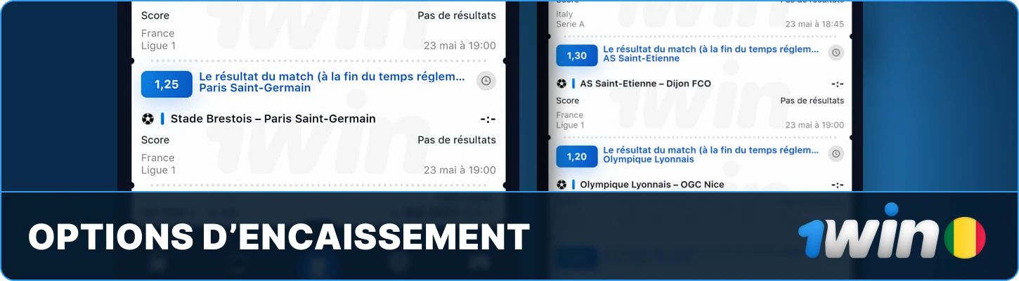 Les encaissements complets et partiels 1win