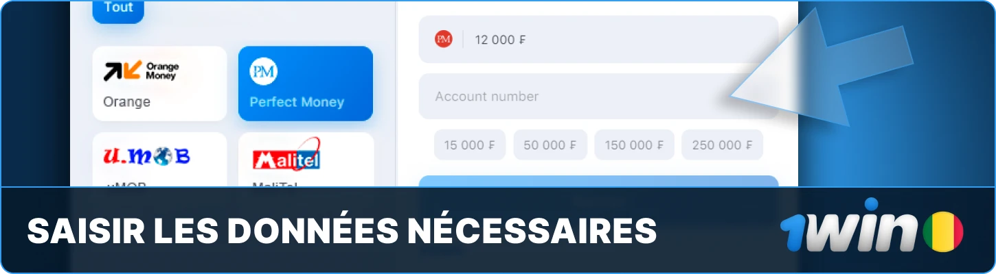 1win Mali Saisir les données nécessaires