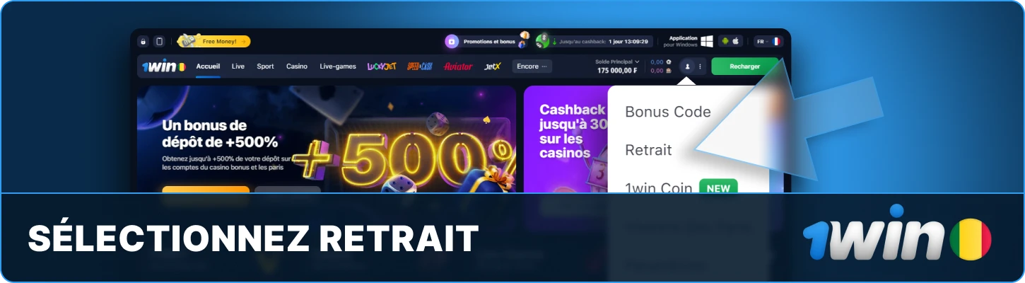 1win Mali Sélectionnez Retrait