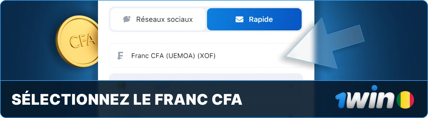 1win Mali Sélectionnez le Franc CFA